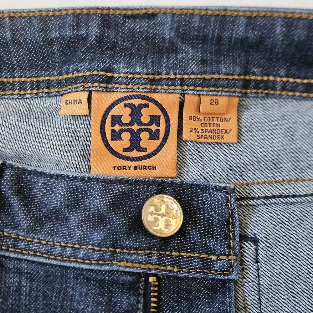Tory Burch Jeans Womens 31x25.75 Cropped Jean Straight Blue Dark Wash Mid Rise - Picture 3 of 15